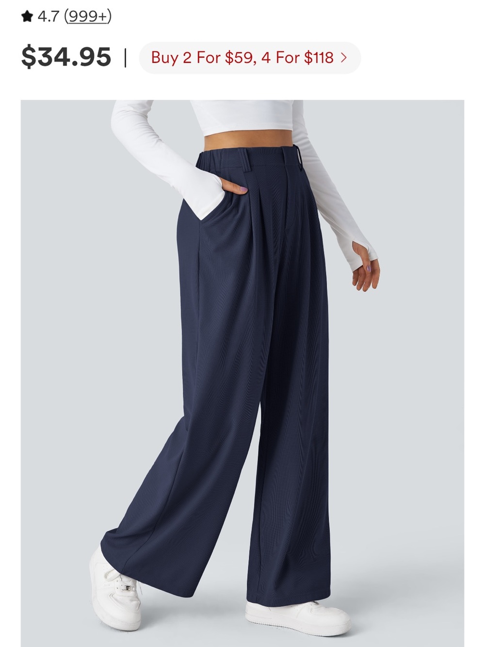 HALARA Navy Wide-Leg High-Waist Pull-On Pants (Long)